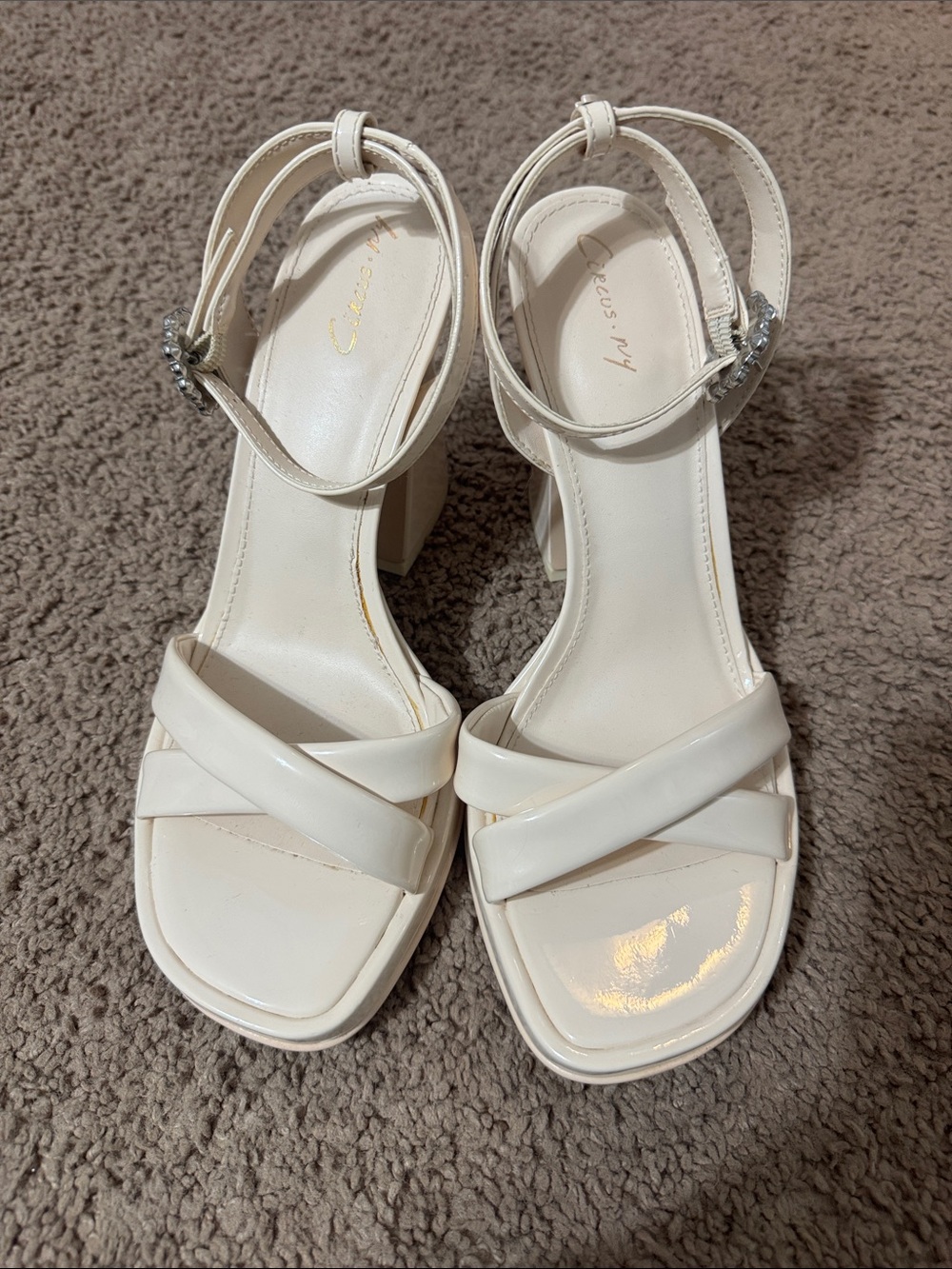 White Strappy Block Heel Sandals